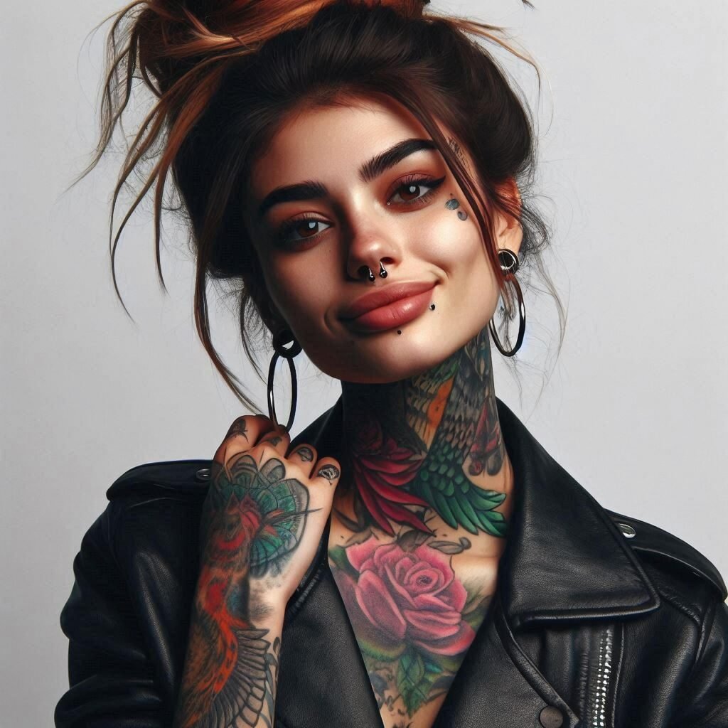 Young woman with neck and throat tattoo.Tattoo Inspiration: Unique Designs for Every Body Part